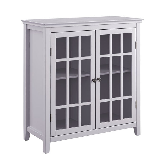 Wooden Double Door Cabinet with 4 Compartments and Tapered Legs, Gray