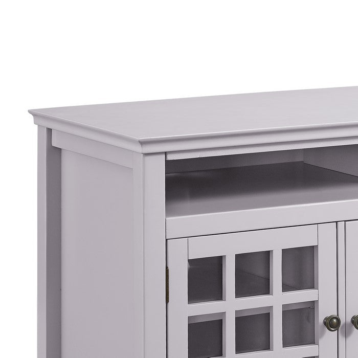 3 Door Wooden Cabinet with 2 Open Shelves and 6 Compartments, Gray