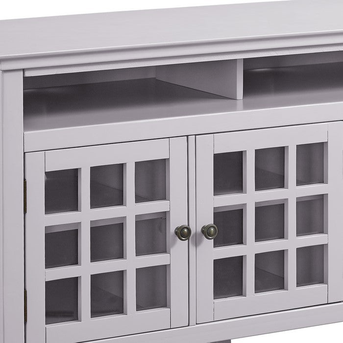 3 Door Wooden Cabinet with 2 Open Shelves and 6 Compartments, Gray