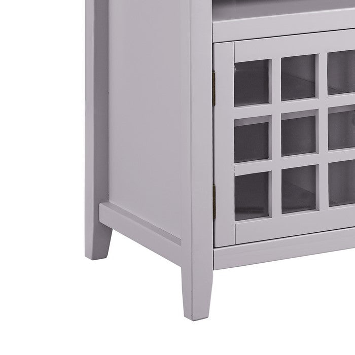 3 Door Wooden Cabinet with 2 Open Shelves and 6 Compartments, Gray