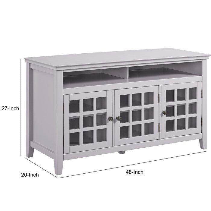 3 Door Wooden Cabinet with 2 Open Shelves and 6 Compartments, Gray