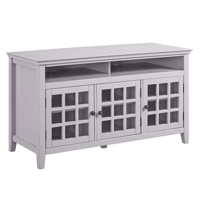 3 Door Wooden Cabinet with 2 Open Shelves and 6 Compartments, Gray