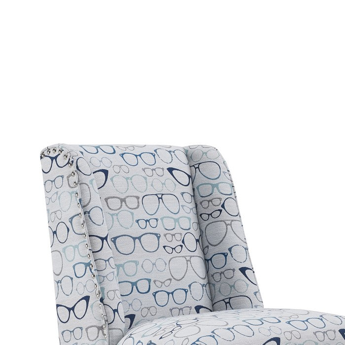 Fabric Upholstered Office Chair with Glasses Print, Gray and Silver