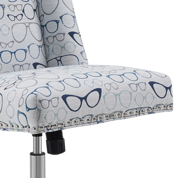 Fabric Upholstered Office Chair with Glasses Print, Gray and Silver