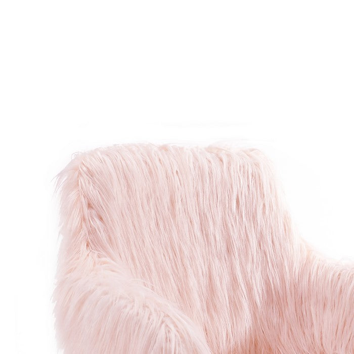 Faux Fur Upholstered Office Chair with Metal Base, Pink and Silver