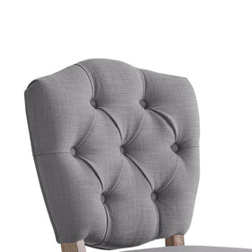 Armless Office Chair with Wooden Base and Tufting, Gray and Brown