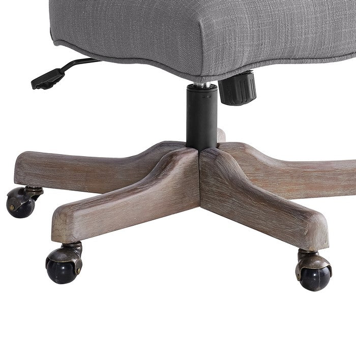 Armless Office Chair with Wooden Base and Tufting, Gray and Brown