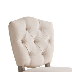 Armless Office Chair with Wooden Base and Tufting, Beige and Brown