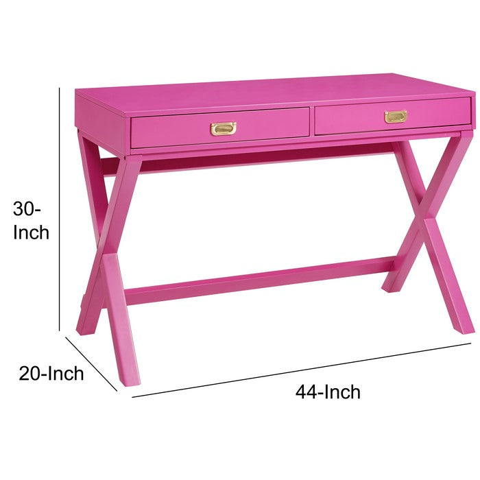2 Drawer Wooden Writing Desk with Trestle Base, Pink