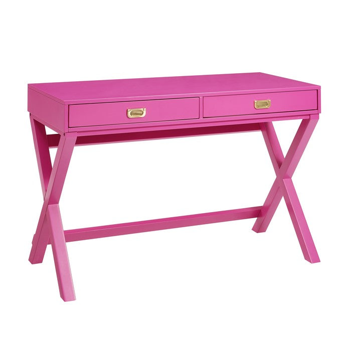 2 Drawer Wooden Writing Desk with Trestle Base, Pink