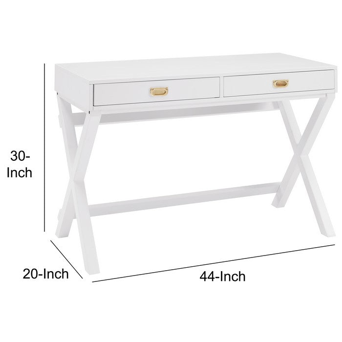2 Drawer Wooden Writing Desk with Trestle Base, White