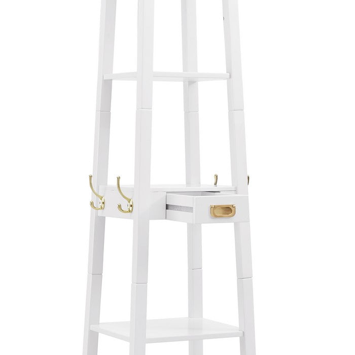 Pyramid Shaped Wooden Hall Tree with Bottom umbrella basket, White