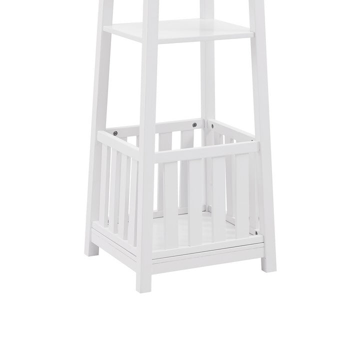 Pyramid Shaped Wooden Hall Tree with Bottom umbrella basket, White