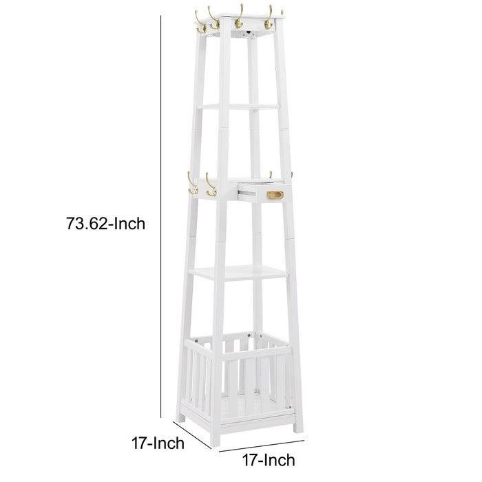 Pyramid Shaped Wooden Hall Tree with Bottom umbrella basket, White