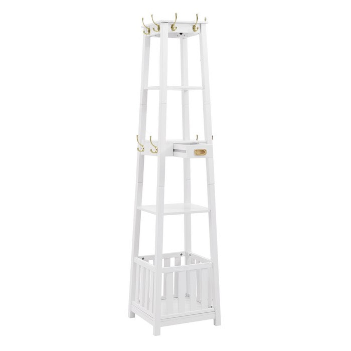 Pyramid Shaped Wooden Hall Tree with Bottom umbrella basket, White