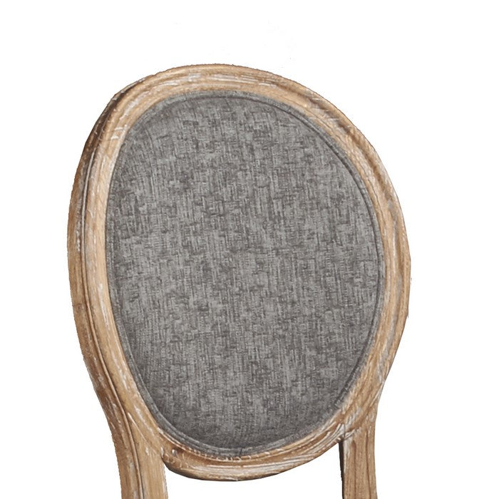 Fabric Upholstered Wooden Chair with Oval Back,Set of 2,Brown and Gray