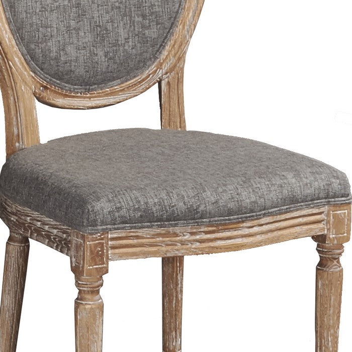 Fabric Upholstered Wooden Chair with Oval Back,Set of 2,Brown and Gray