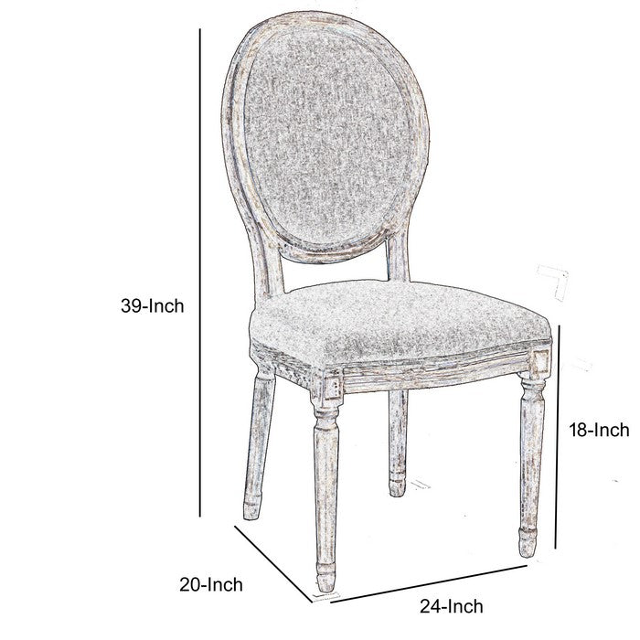 Fabric Upholstered Wooden Chair with Oval Back,Set of 2,Brown and Gray