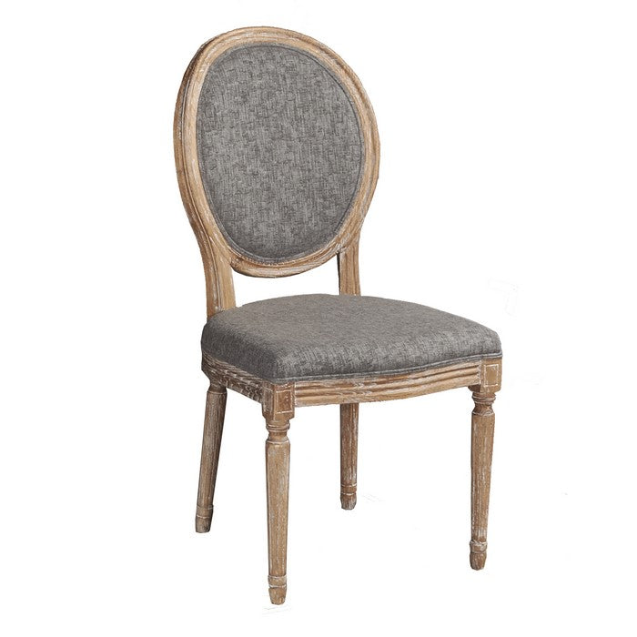 Fabric Upholstered Wooden Chair with Oval Back,Set of 2,Brown and Gray