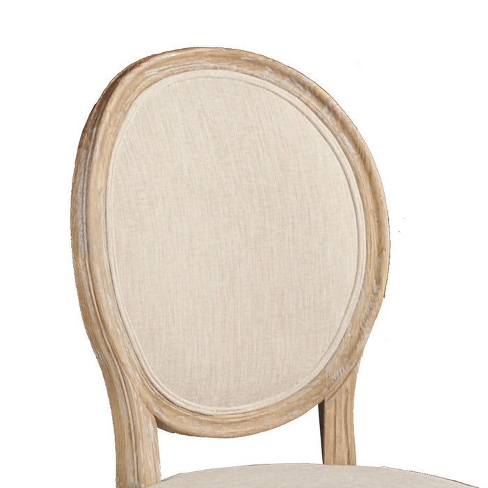 Wooden Chair with Fabric Upholstered Seating,Set of 2, Brown and Beige