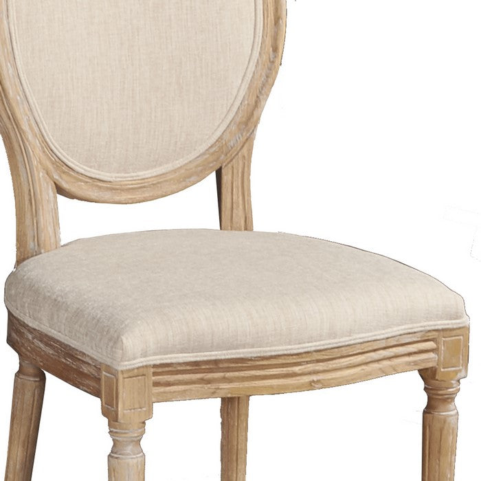Wooden Chair with Fabric Upholstered Seating,Set of 2, Brown and Beige