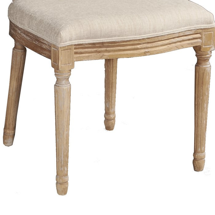 Wooden Chair with Fabric Upholstered Seating,Set of 2, Brown and Beige