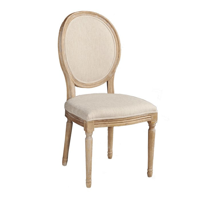 Wooden Chair with Fabric Upholstered Seating,Set of 2, Brown and Beige