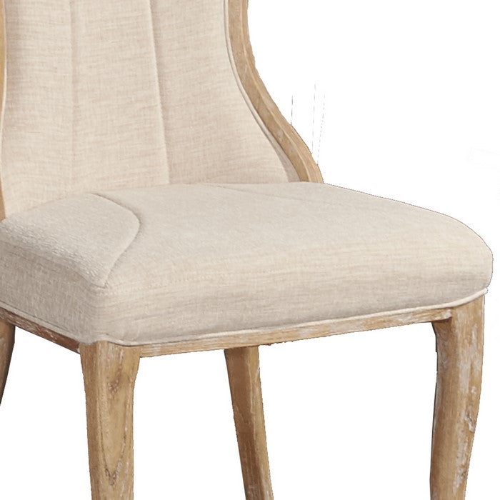 Fabric Upholstered Chair with Curved Backrest,Set of 2,Brown and Beige
