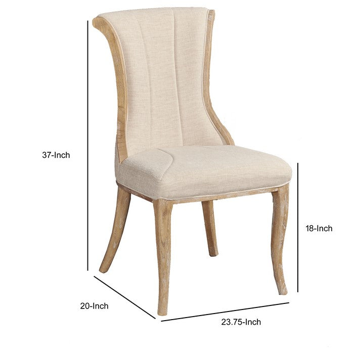 Fabric Upholstered Chair with Curved Backrest,Set of 2,Brown and Beige