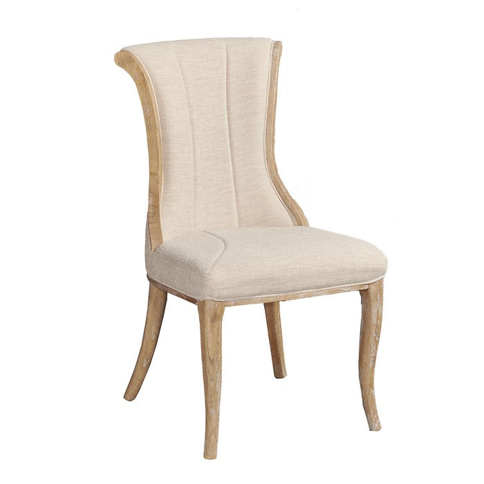 Fabric Upholstered Chair with Curved Backrest,Set of 2,Brown and Beige