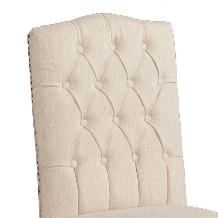 Fabric Upholstered Chair with Tufting Details,Set of 2,Brown and Beige