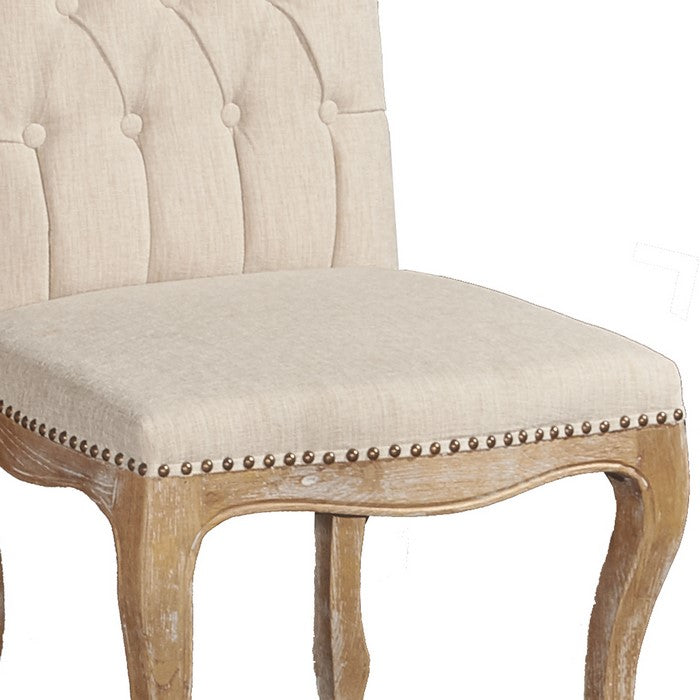 Fabric Upholstered Chair with Tufting Details,Set of 2,Brown and Beige