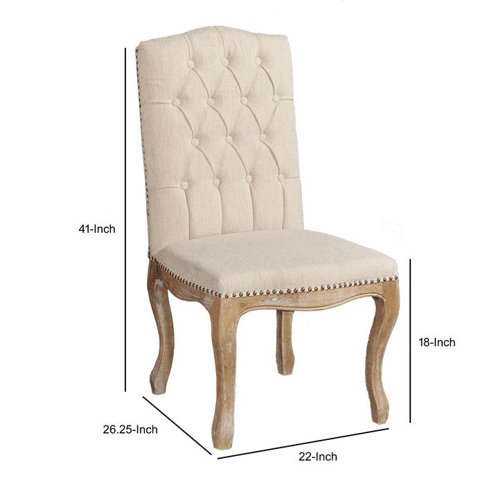 Fabric Upholstered Chair with Tufting Details,Set of 2,Brown and Beige
