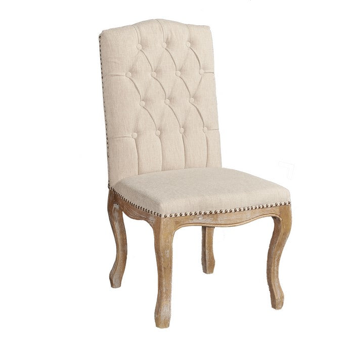 Fabric Upholstered Chair with Tufting Details,Set of 2,Brown and Beige