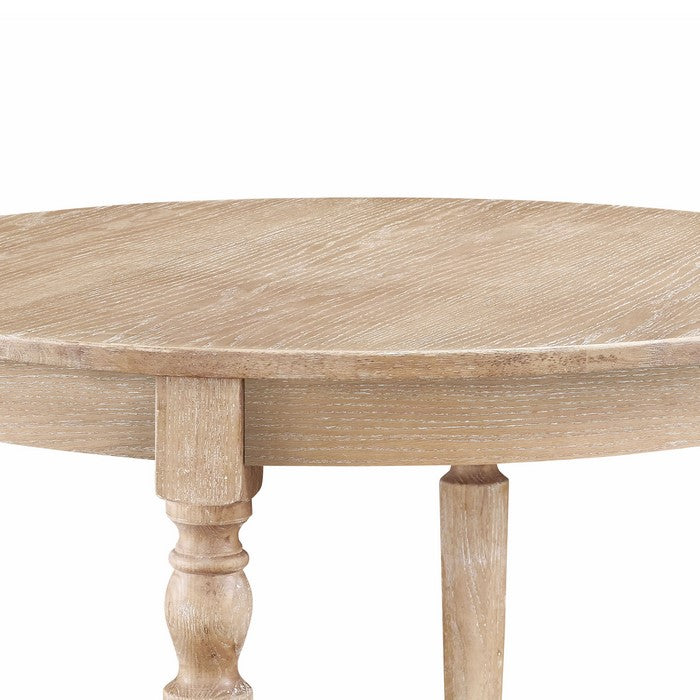 Transitional Style Wooden Round Table with Turned Legs, Light Brown