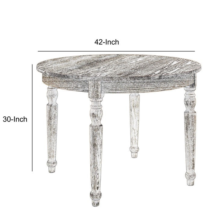 Transitional Style Wooden Round Table with Turned Legs, Light Brown