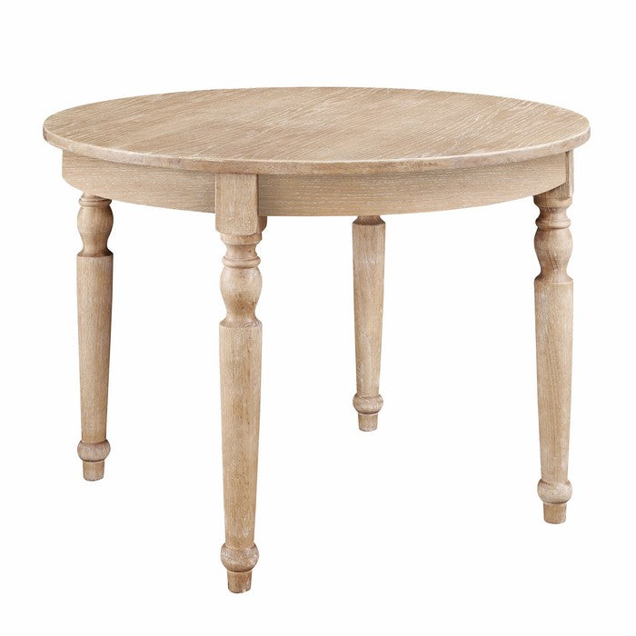 Transitional Style Wooden Round Table with Turned Legs, Light Brown