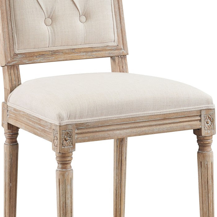 Wooden Counter Stool with Tufted Square Back, Beige and Brown