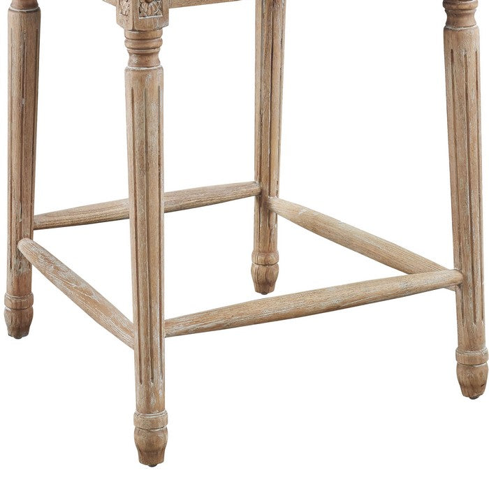 Wooden Counter Stool with Tufted Square Back, Beige and Brown