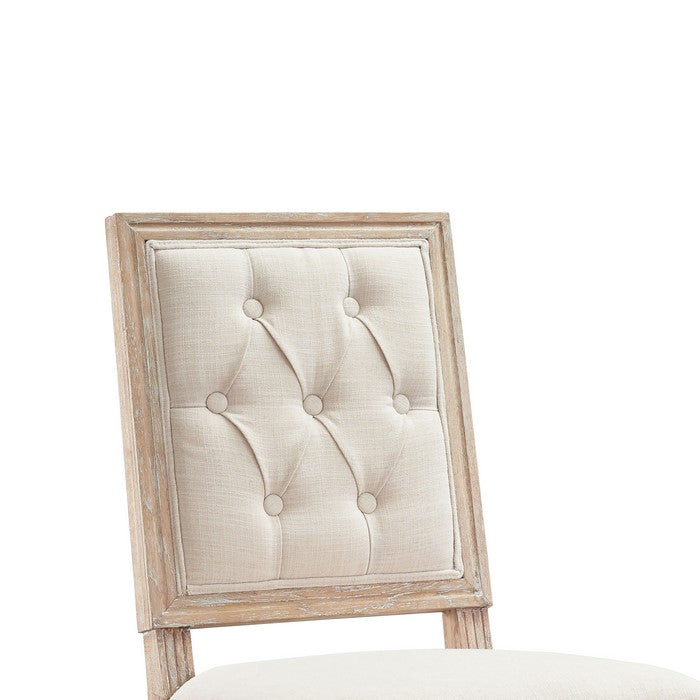 Transitional Wooden Bar Stool with Tufted Square Back, Beige and Brown