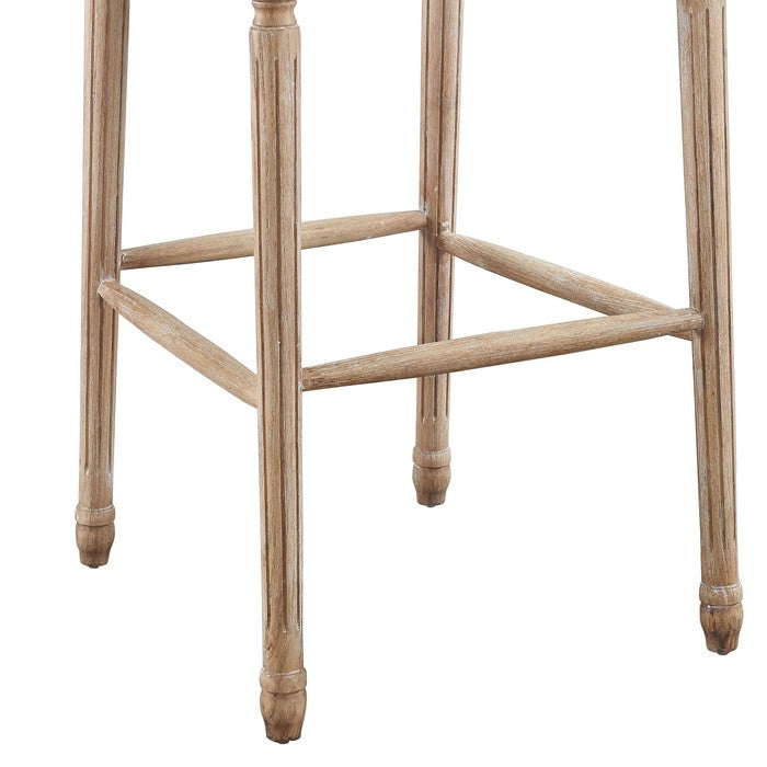 Transitional Wooden Bar Stool with Tufted Square Back, Beige and Brown
