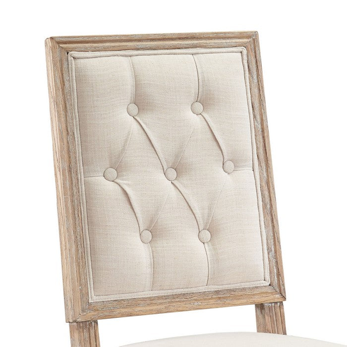 Wooden Dining Chair with Button Tufted Back, Set of 2, White and Brown