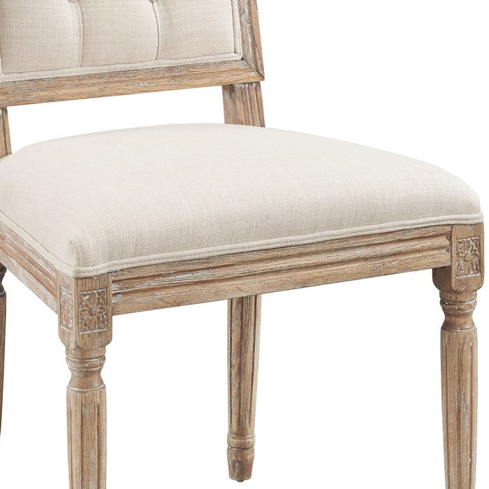 Wooden Dining Chair with Button Tufted Back, Set of 2, White and Brown