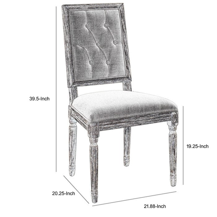 Wooden Dining Chair with Button Tufted Back, Set of 2, White and Brown