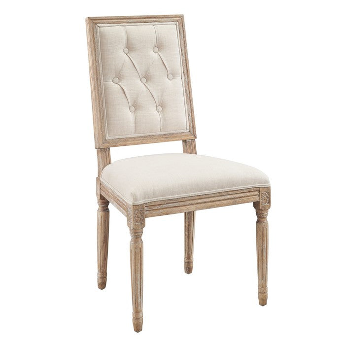 Wooden Dining Chair with Button Tufted Back, Set of 2, White and Brown