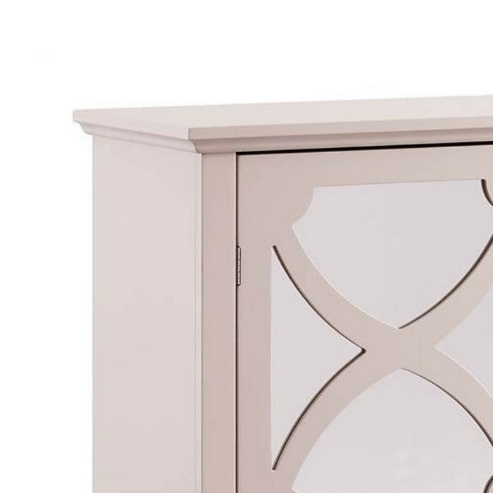 Wooden Cabinet with 2 Mirrored Door Storage, Large, Cream