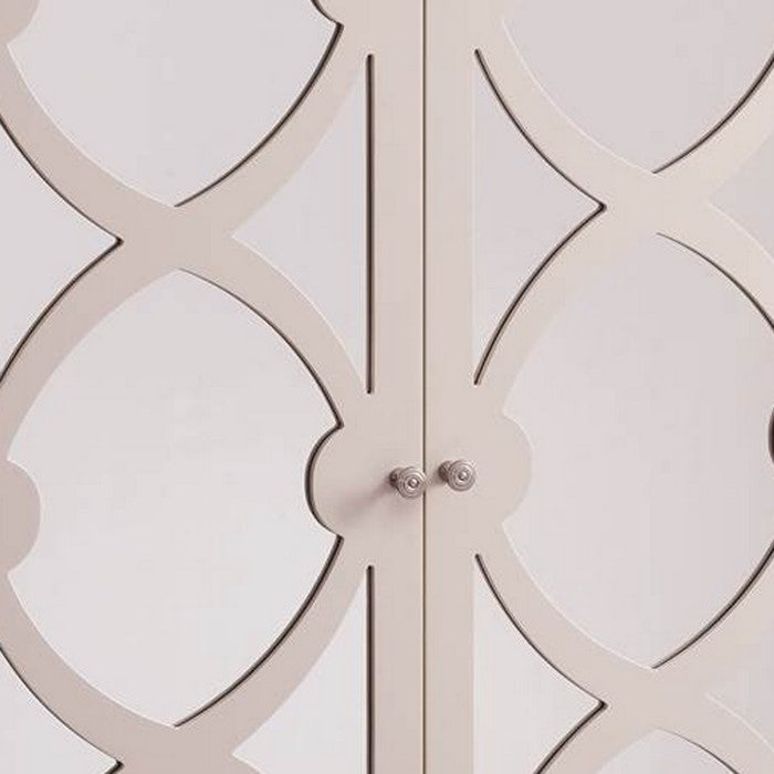 Wooden Cabinet with 2 Mirrored Door Storage, Large, Cream