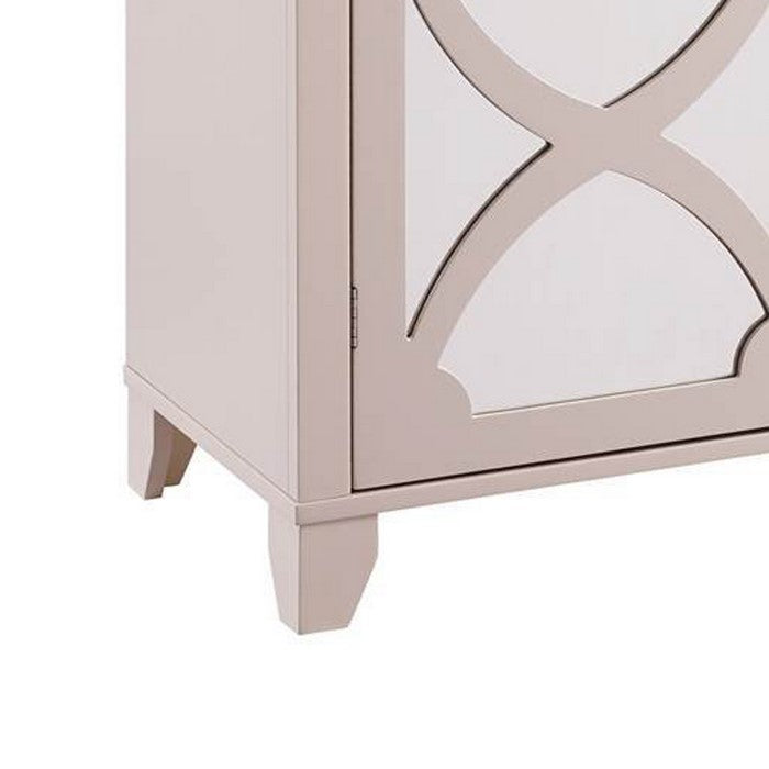 Wooden Cabinet with 2 Mirrored Door Storage, Large, Cream