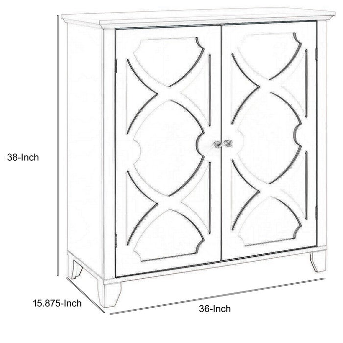 Wooden Cabinet with 2 Mirrored Door Storage, Large, Cream