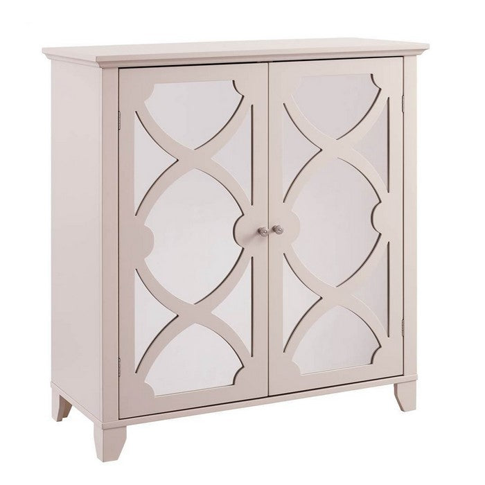Wooden Cabinet with 2 Mirrored Door Storage, Large, Cream